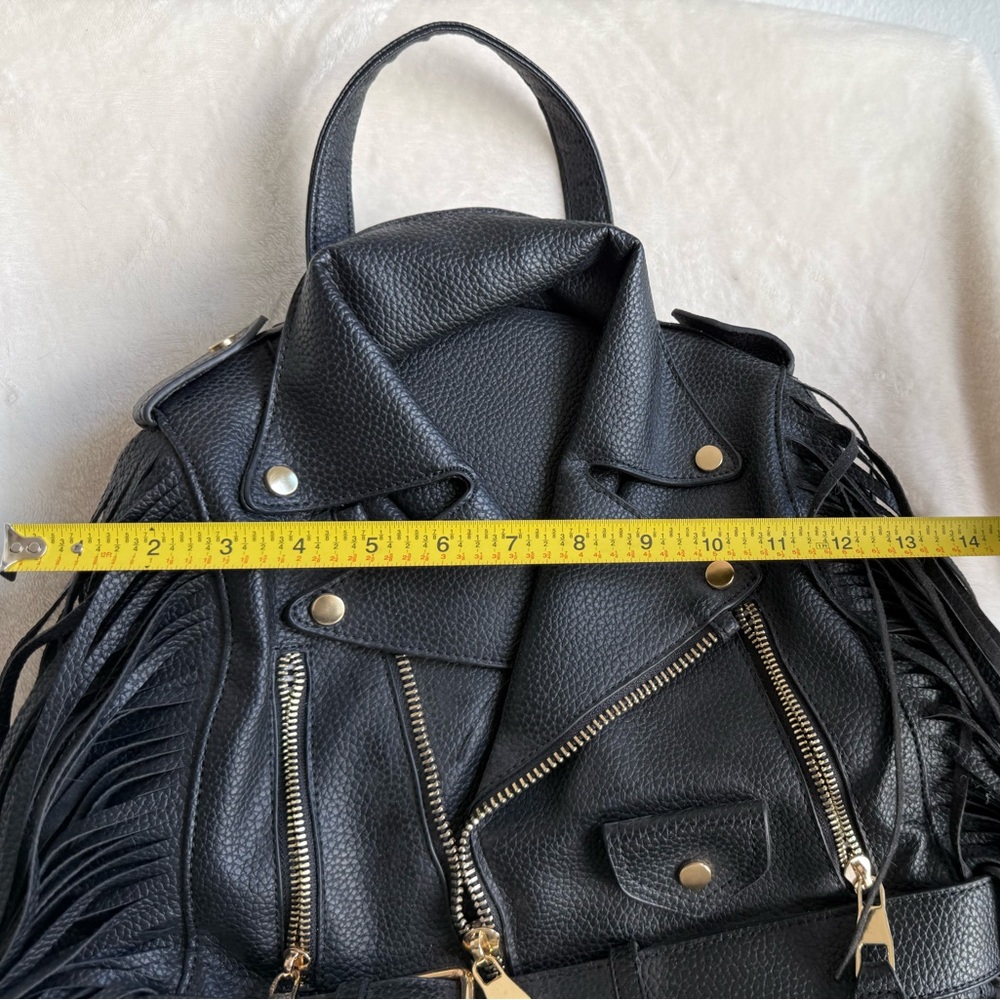 Black Leather Fringe Backpack - Picture 8 of 12